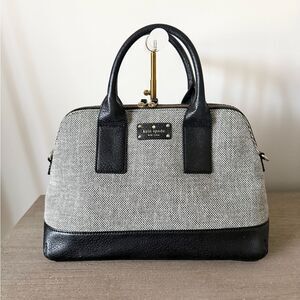 Kate Spade Southport Avenue Jenny Satchel Black Leather w. Black & White Tweed